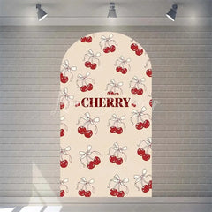 Lofaris Sweet Cherry and Pink Bows Baby Shower Arch Backdrop Heart Pattern Girl Birthday Party Decoration