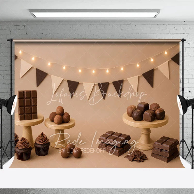 Lofaris Sweet Chocolate and Truffle Photo Backdrop Candy Shop Birthday Cake Smash Photography Background
