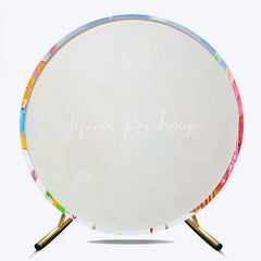 Lofaris Sweet Christmas Candy Land Round Backdrop with Whimsical Cupcakes Gingerbread and Gifts