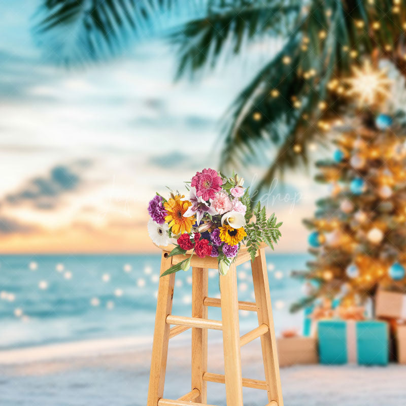 Lofaris Sweet Coconut Tree Beach Christmas In July Backdrop