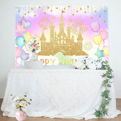 Lofaris Sweet Color Balloon Castle Happy Birthday Backdrop