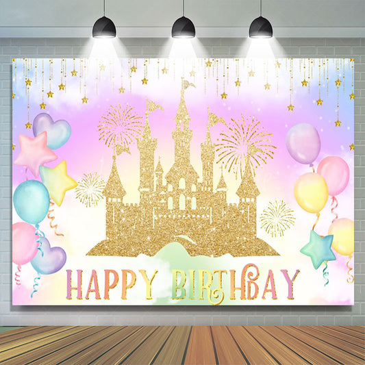 Lofaris Sweet Color Balloon Castle Happy Birthday Backdrop