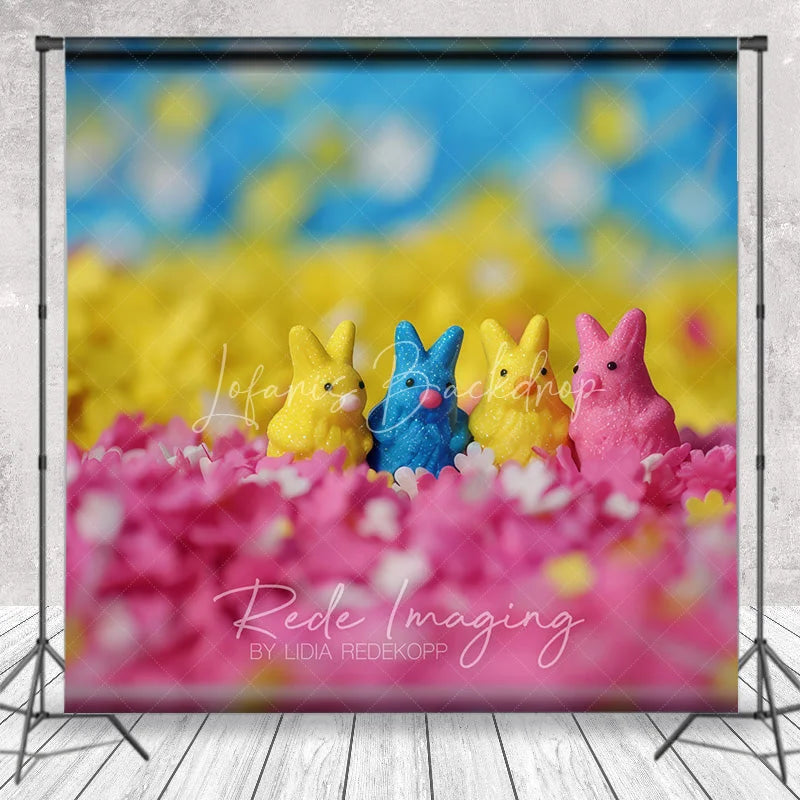 Lofaris Sweet Colorful Bunny Candies Easter Photography Backdrop Pink Floral Sprinkles Dreamy Studio Background