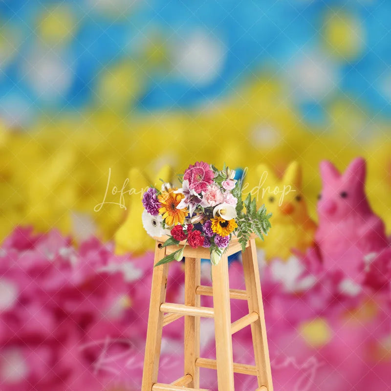 Lofaris Sweet Colorful Bunny Candies Easter Photography Backdrop Pink Floral Sprinkles Dreamy Studio Background