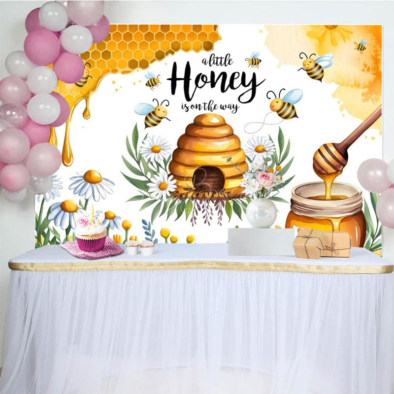 Lofaris Sweet Daisy Honey Is On The Way Baby Shower Backdrop