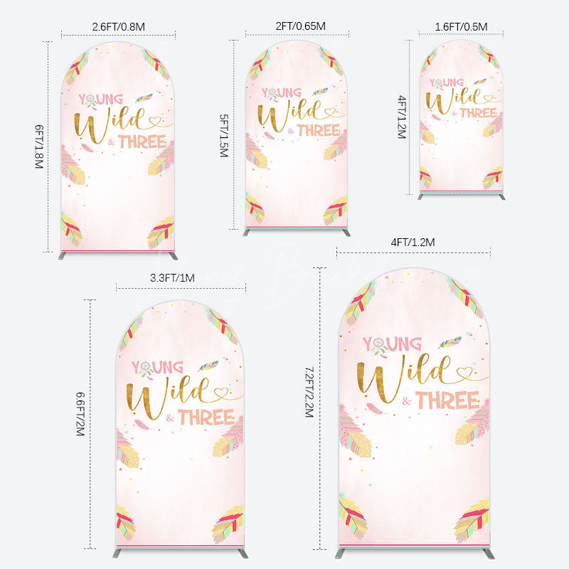 Lofaris Sweet Feather Young Wild Three Birthday Arch Backdrop
