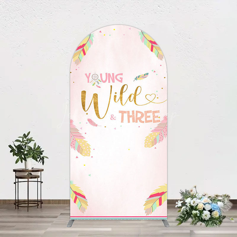 Lofaris Sweet Feather Young Wild Three Birthday Arch Backdrop