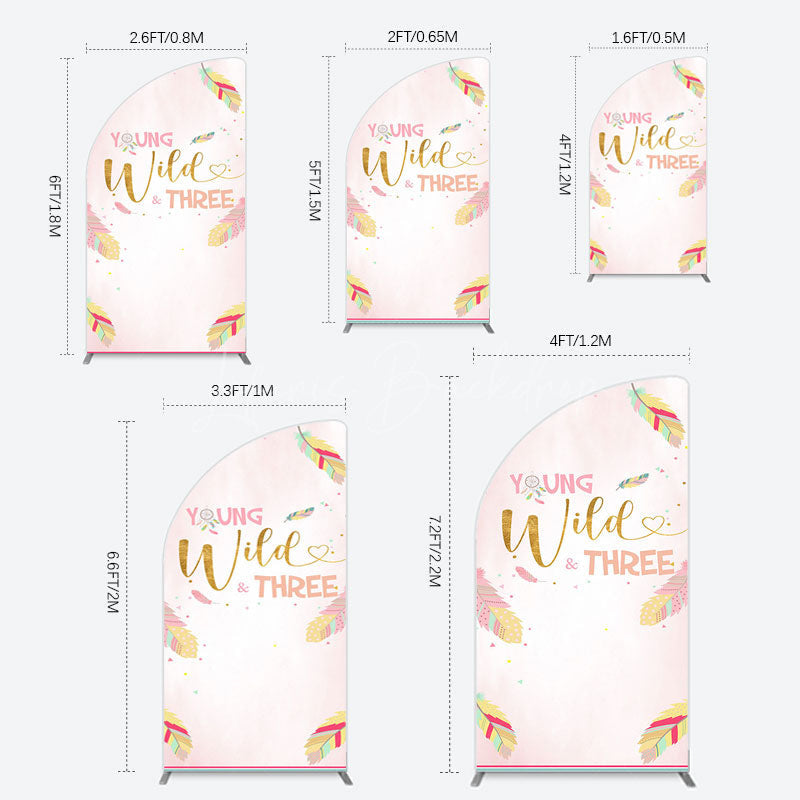 Lofaris Sweet Feather Young Wild Three Birthday Half Moon Arch Backdrop