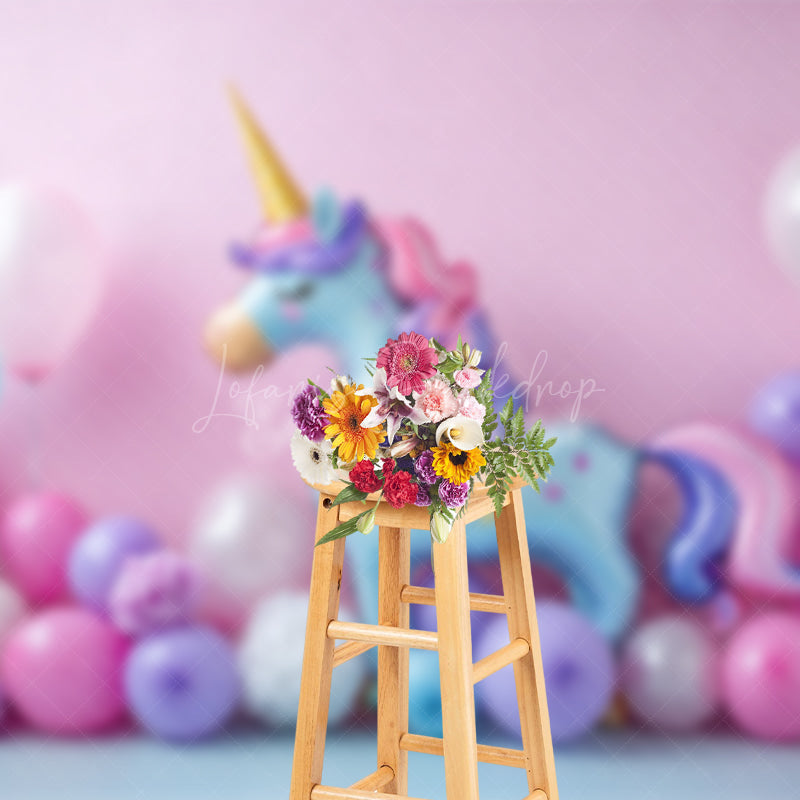 Lofaris Sweet Floral Balloon Unicorn Cake Smash Backdrop