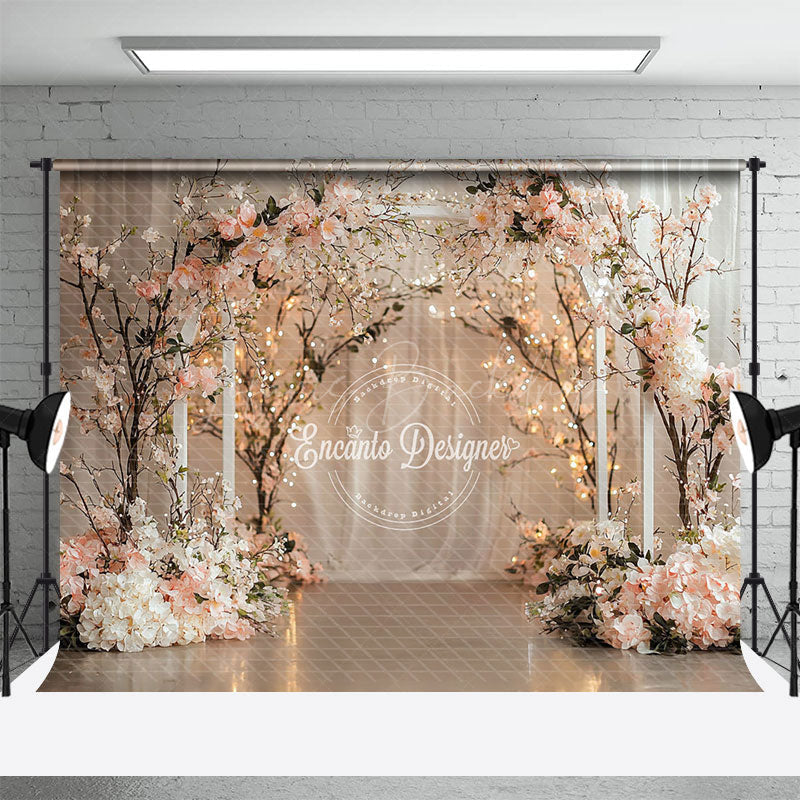 Lofaris Sweet Floral Boho White Curtain Wedding Backdrop