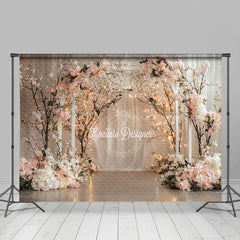 Lofaris Sweet Floral Boho White Curtain Wedding Backdrop
