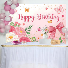Lofaris Sweet Floral Butterfly Bows Happy Birthday Backdrop