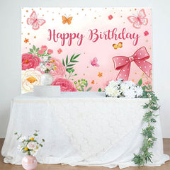 Lofaris Sweet Floral Butterfly Bows Happy Birthday Backdrop