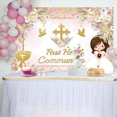 Lofaris Sweet Floral Doves First Holy Communion Backdrop