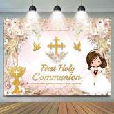 Lofaris Sweet Floral Doves First Holy Communion Backdrop