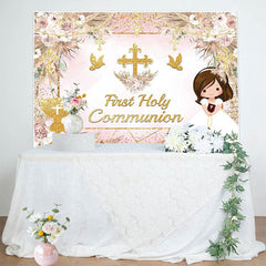 Lofaris Sweet Floral Doves First Holy Communion Backdrop