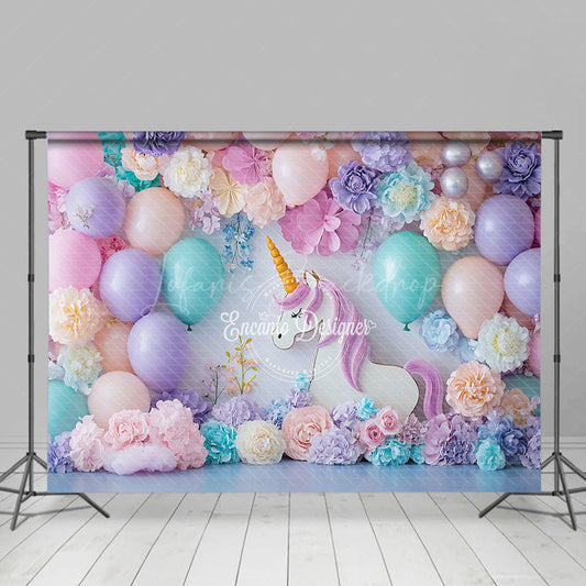 Lofaris Sweet Floral Hydrangea Unicorn Cake Smash Backdrop