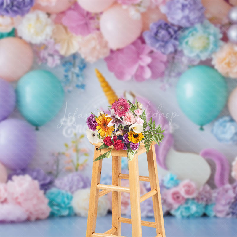 Lofaris Sweet Floral Hydrangea Unicorn Cake Smash Backdrop