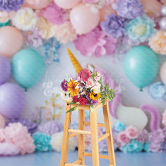 Lofaris Sweet Floral Hydrangea Unicorn Cake Smash Backdrop