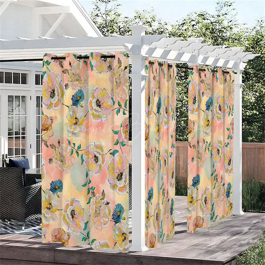 Lofaris Sweet Flowers Waterproof Printed Outdoor Curtains