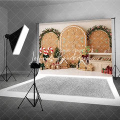 Lofaris Sweet Gingerbread Cookie Holiday Backdrop with Festive Christmas Trees Candy Canes Decor Winter Party Photography