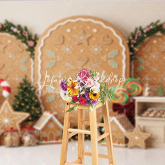 Lofaris Sweet Gingerbread Cookie Holiday Backdrop with Festive Christmas Trees Candy Canes Decor Winter Party Photography