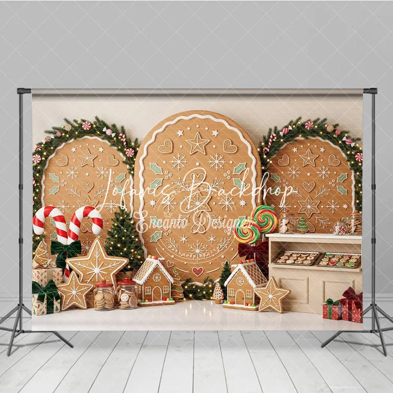 Lofaris Sweet Gingerbread Cookie Holiday Backdrop with Festive Christmas Trees Candy Canes Decor Winter Party Photography