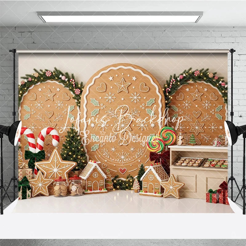Lofaris Sweet Gingerbread Cookie Holiday Backdrop with Festive Christmas Trees Candy Canes Decor Winter Party Photography