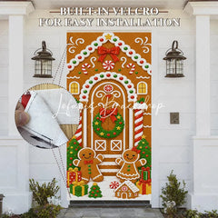 Lofaris Sweet Gingerbread House Christmas Door Cover with Candy Man and Woman Festive Holiday Decor