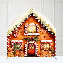 Lofaris Sweet Gingerbread House with Candy Cane Icing Barn Door Arch Backdrop Festive Christmas Holiday Decor