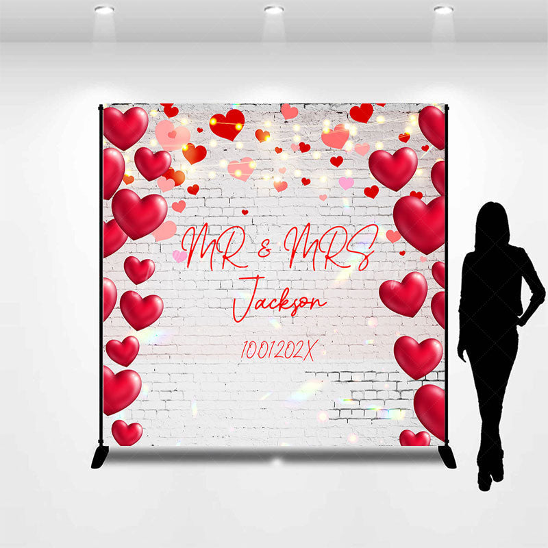 Lofaris Sweet Hearts White Bricks Custom Wedding Backdrop
