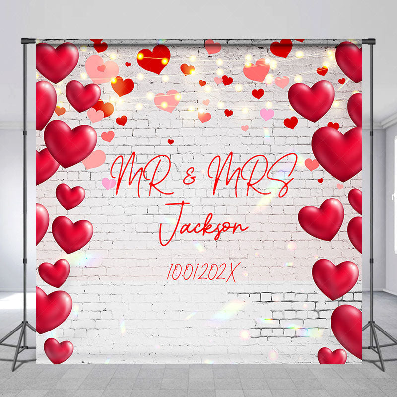 Lofaris Sweet Hearts White Bricks Custom Wedding Backdrop