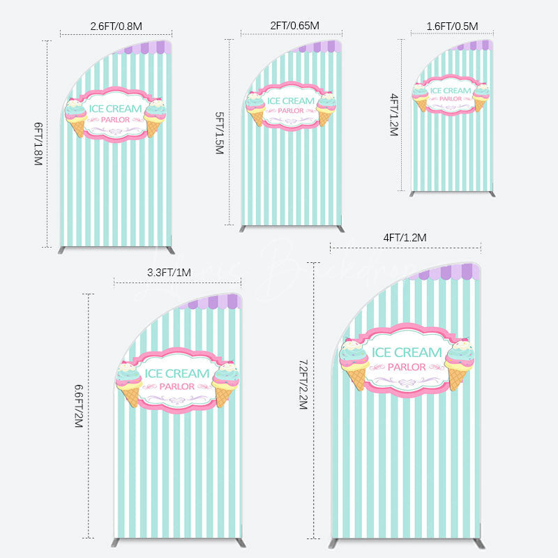 Lofaris Sweet Ice Cream Parlor Happy Birthday Half Moon Arch Backdrop