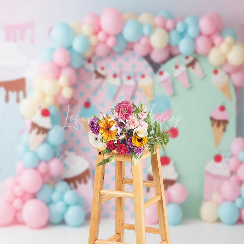 Lofaris Sweet Ice Cream Shop Arch Backdrop Pastel Milkshake for Birthday Party Cake Smash
