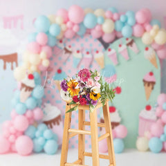 Lofaris Sweet Ice Cream Shop Arch Backdrop Pastel Milkshake for Birthday Party Cake Smash