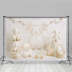 Lofaris Sweet Little Lamb and White Sheep Photo Backdrop Farm Animal Birthday Cake Smash Background