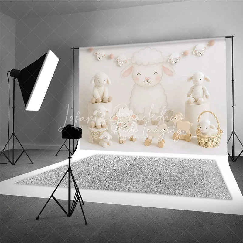 Lofaris Sweet Little Lamb and White Sheep Photo Backdrop Farm Animal Birthday Cake Smash Background