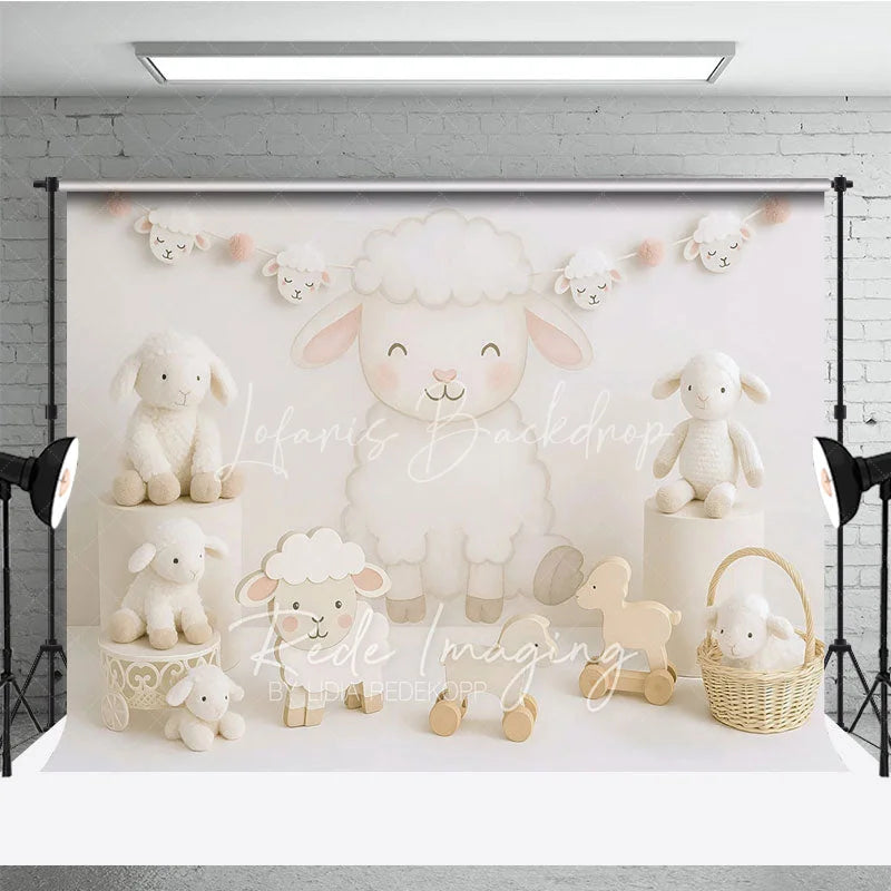 Lofaris Sweet Little Lamb and White Sheep Photo Backdrop Farm Animal Birthday Cake Smash Background