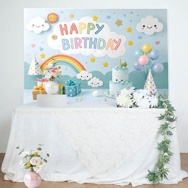 Lofaris Sweet Lovely Baby Blue Sky Happy Birthday Backdrop