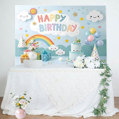 Lofaris Sweet Lovely Baby Blue Sky Happy Birthday Backdrop