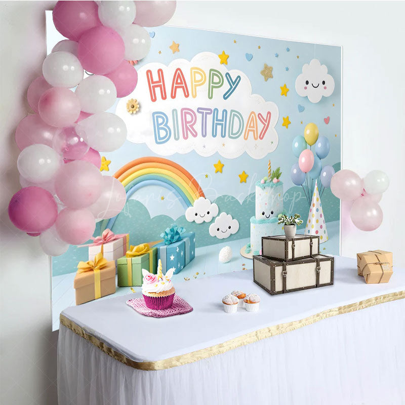 Lofaris Sweet Lovely Baby Blue Sky Happy Birthday Backdrop