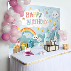 Lofaris Sweet Lovely Baby Blue Sky Happy Birthday Backdrop