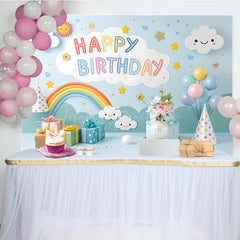 Lofaris Sweet Lovely Baby Blue Sky Happy Birthday Backdrop