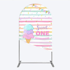 Lofaris Sweet One First Birthday Arch Backdrop for Girl Ice Cream Cone and Sprinkles Pastel Here’s The Scoop Party Banner
