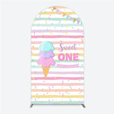 Lofaris Sweet One First Birthday Arch Backdrop for Girl Ice Cream Cone and Sprinkles Pastel Here’s The Scoop Party Banner