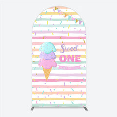 Lofaris Sweet One First Birthday Arch Backdrop for Girl Ice Cream Cone and Sprinkles Pastel Here’s The Scoop Party Banner