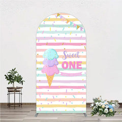 Lofaris Sweet One First Birthday Arch Backdrop for Girl Ice Cream Cone and Sprinkles Pastel Here’s The Scoop Party Banner