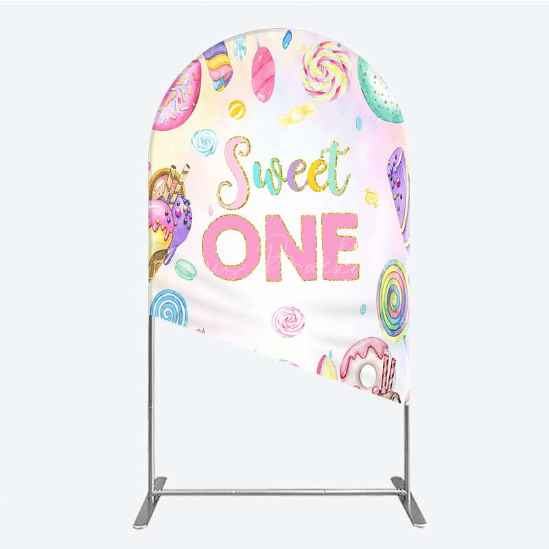 Lofaris Sweet One First Birthday Arch Backdrop Ice Cream and Candy Land Party Girls Donut Lollipop Photo Prop Decor