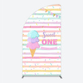 Lofaris Sweet One First Birthday Half Moon Arch Backdrop for Girl Ice Cream Cone and Sprinkles Pastel Here’s The Scoop Party Banner