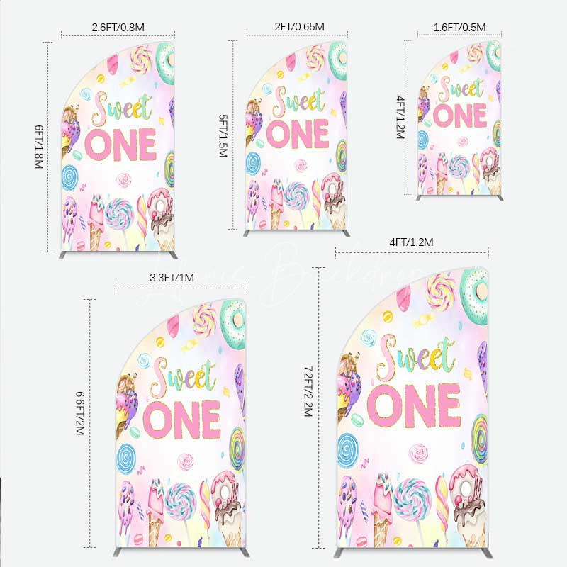 Lofaris Sweet One First Birthday Half Moon Arch Backdrop Ice Cream and Candy Land Party Girls Donut Lollipop Photo Prop Decor